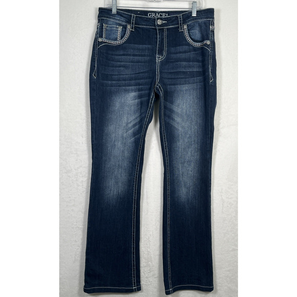 Grace in LA Jeans Womens 30 Easy Fit Bootcut Embroidered Pockets Stretch Denim - Picture 1 of 15